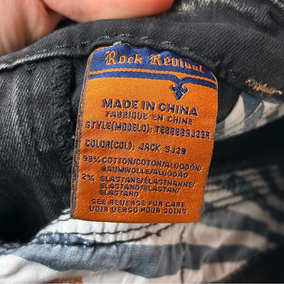 Rock Revival Jeans Mens 34x29 Black Jack Slim Straight Y2K Embroidered Grunge - Picture 10 of 11